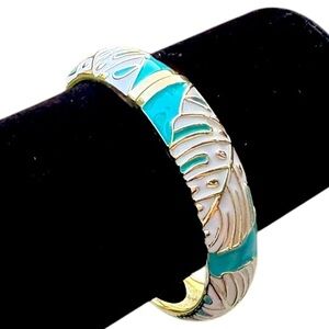 Sequin by Nordstrom Elegant Gold and Turquoise Leaf Print Bangle Bracelet